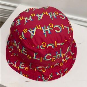 Chanel Multicolor Logo Bucket Hat PINK Size M NEW Rare Statement Vacation Summer